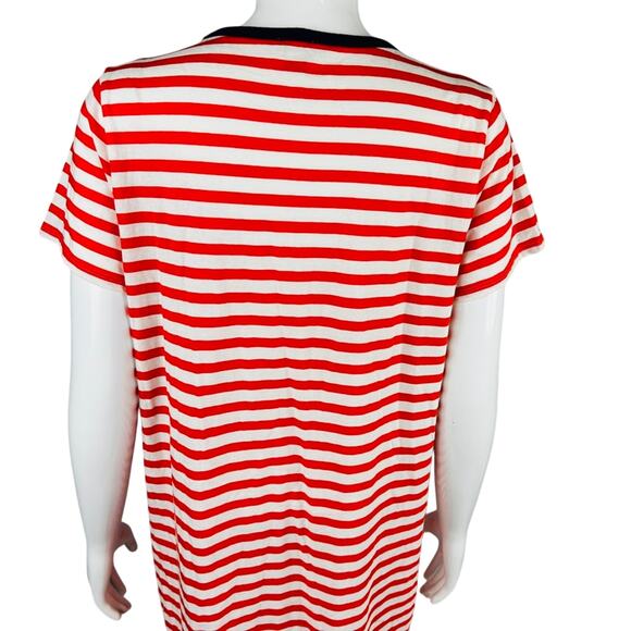 J. Crew Factory Womans Sz Medium Shirt Dress Striped Orange Red Short Sleeve - Picture 6 of 7